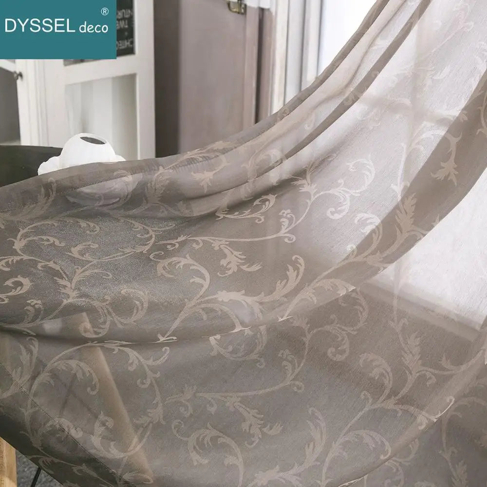 Voilage jacquard floral géométrique style rétro pour salon - vue 5 sur 8