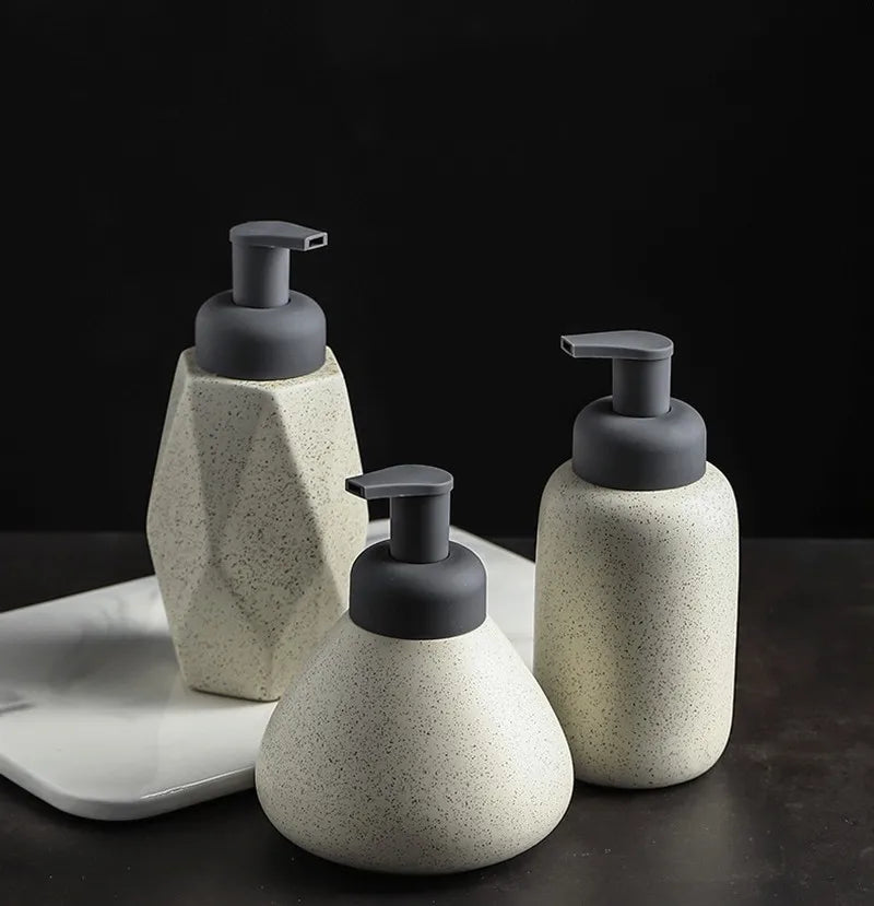 distributeur de savon en céramique mousse pressante pour salle de bain - vue 5 sur 18