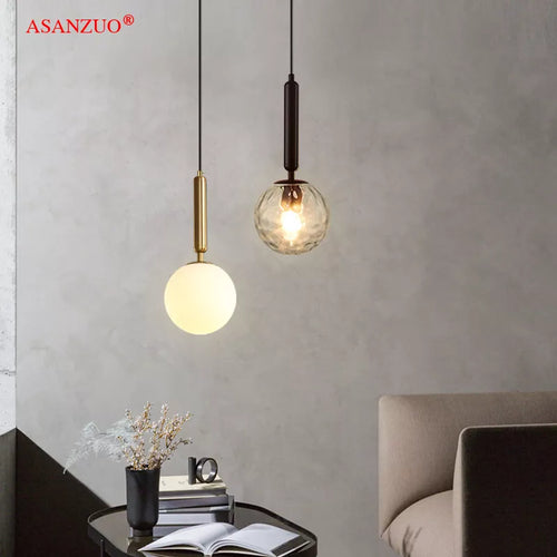 Moderne LED boule de verre installation or/noir intérieur cuisine suspension lampes chevet salle à manger éclairage décoration - vue 3 sur 10