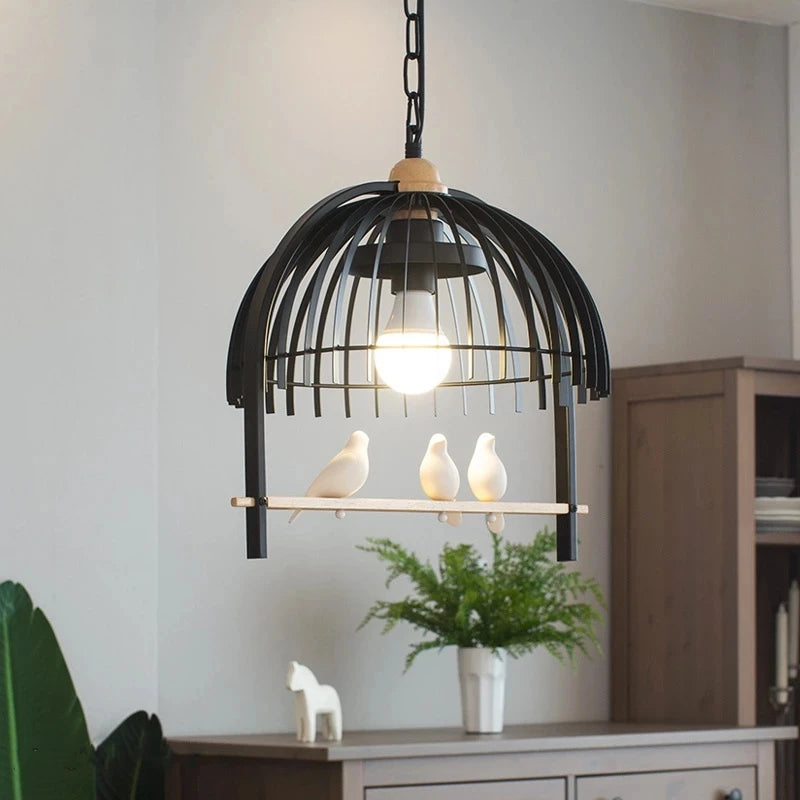 lustre nordique cage à oiseaux en résine et fer pour restaurant ou café - vue 4 sur 10