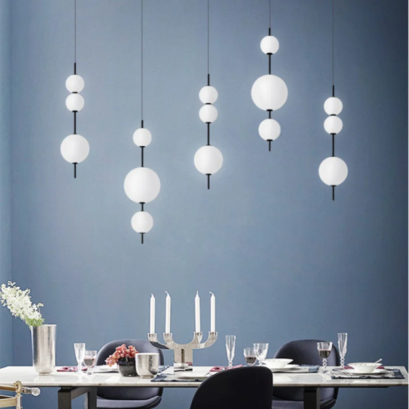 Suspension longue moderne LED Restaurant boule de verre suspension Café Bar Chambre Cuisine Salle à manger Déco luminaire à suspension - vue 5 sur 9