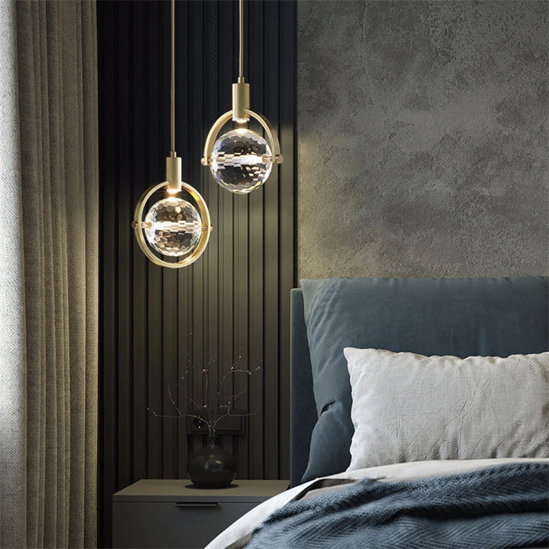 suspension LED en cristal design nordique luxueux - vue 6 sur 8