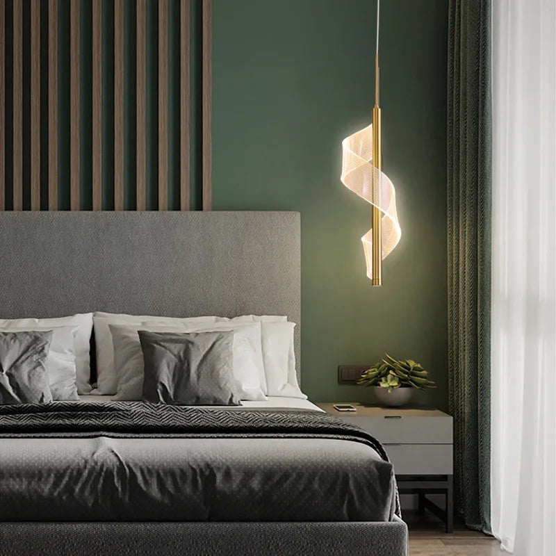 Suspension spirale luxe abat-jour acrylique moderne long câble - vue 3 sur 9