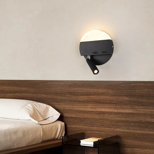 Minimalist ultra-slim indoor LED wall light with round spotlight switch, super bright for hotel or bedroom decor - vue 4 sur 14