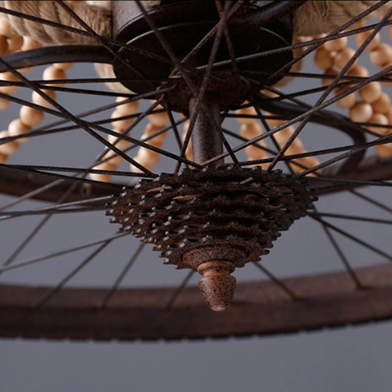 suspension rétro en forme de roue de vélo avec perles en bois - vue 5 sur 7