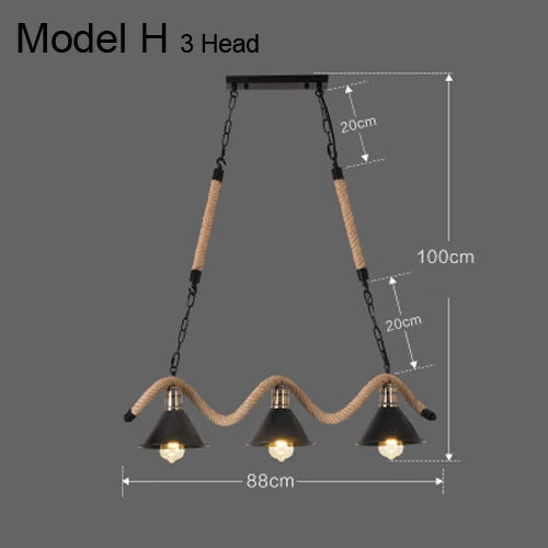 Vintage hemp rope chandelier with iron lampshade for bars and cafés - vue 22 sur 28