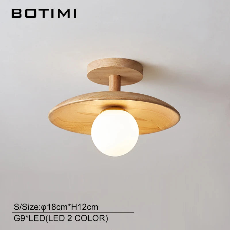 Plafonnier rond en bois arrondi design scandinave - vue 8 sur 11