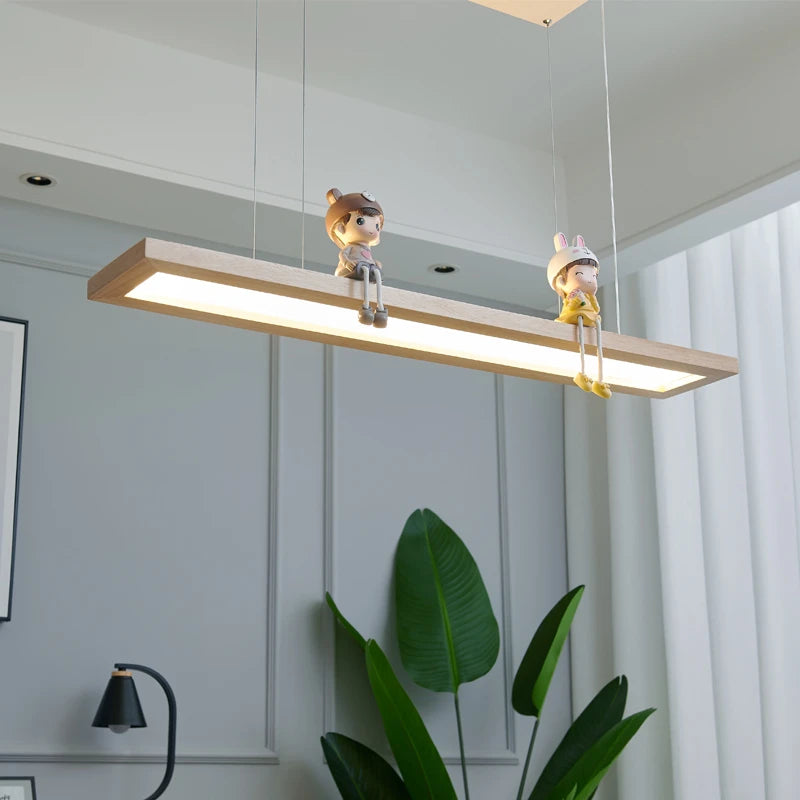 modern creative minimalist wooden LED pendant light - vue 3 sur 10