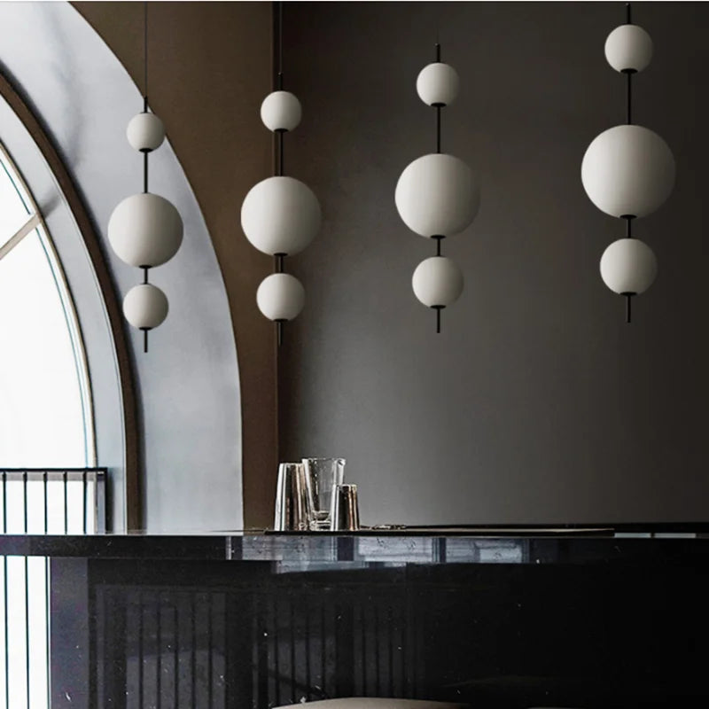 Suspension longue moderne LED Restaurant boule de verre suspension Café Bar Chambre Cuisine Salle à manger Déco luminaire à suspension - vue 6 sur 9