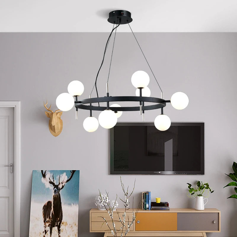 lustre nordique en fer avec boule de verre led pour restaurant - vue 4 sur 20