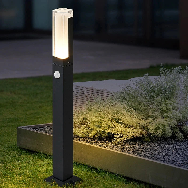 Capteur de mouvement 10W LED lampe à gazon extérieur étanche IP65 aluminium acrylique abat-jour cour villa paysage chemin pelouse lumières - vue 4 sur 9