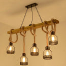 5 head loft pendant lamp with hemp rope and wood for dining room, restaurant or cafe vintage style chandelier