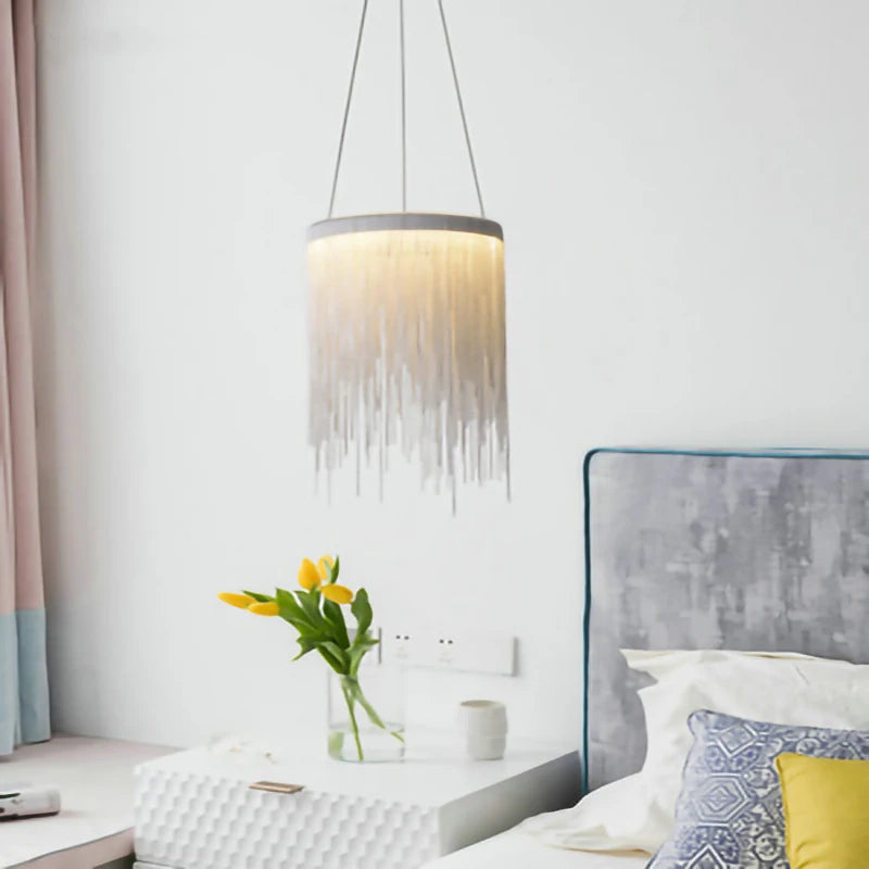 lustre moderne en aluminium avec pampilles rondes et éclairage led - vue 2 sur 7