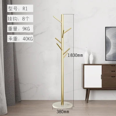 Stainless Steel Simple Modern Coat Rack, Nordic Light Luxury Hanger, Floor-Standing Bedroom Marble Hanger - vue 8 sur 11