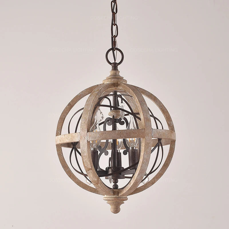Lustre globe en bois Antique Sphère - vue 8 sur 10