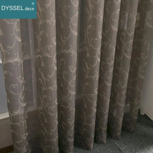 Voilage jacquard floral géométrique style rétro pour salon - vue 7 sur 8