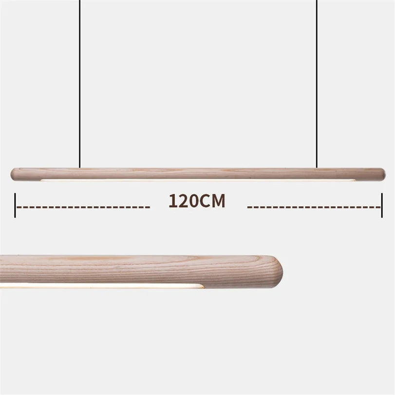 minimalist wooden design pendant light with LED strip - vue 5 sur 9