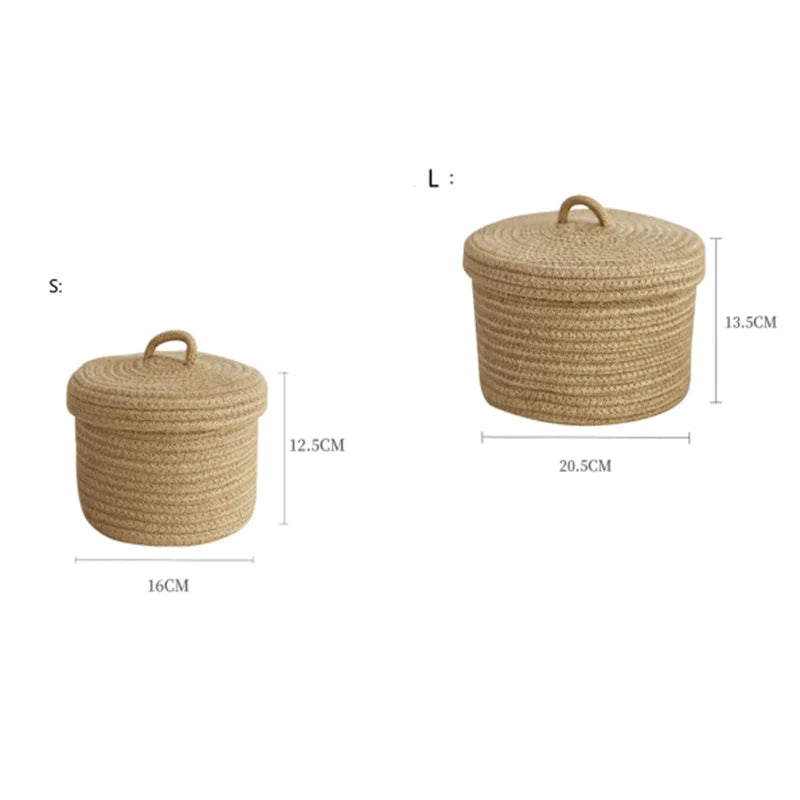Cosmetics Storage Box, Jute Woven Basket, Tabletop Key, Remote Control Container, Snack Case with Cover Organizer, ECO Friendly - vue 11 sur 11