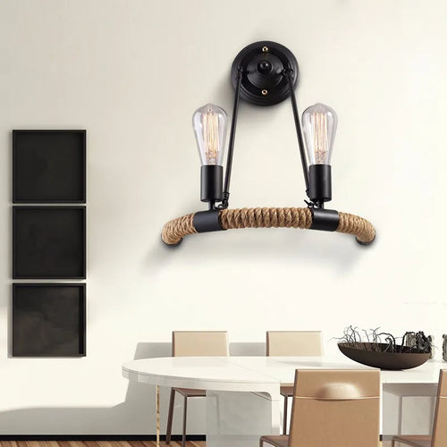 Vintage hemp rope wall light for loft and bar - vue 3 sur 6