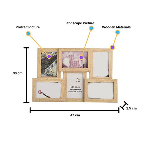 Collage Multiple Picture Frames for 6 Photos in 4 x 6 Inches Wooden, MDF Wall Mounting Frame (Natural) - vue 3 sur 7