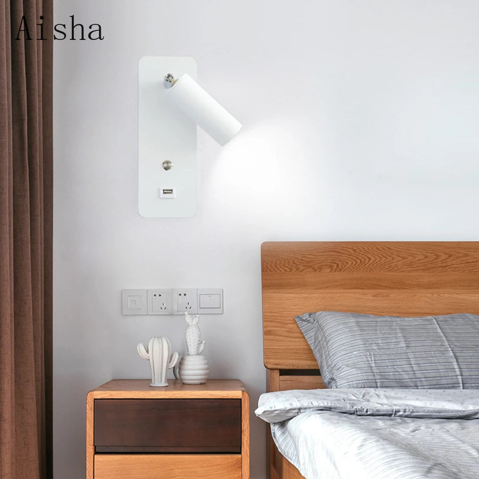 applique murale led moderne artistique avec interrupteur et usb - vue 4 sur 9