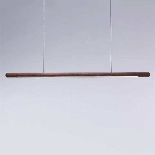 minimalist wooden design pendant light with LED strip - vue 5 sur 9