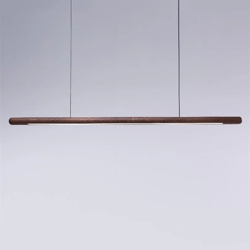 minimalist wooden design pendant light with LED strip - vue 4 sur 9