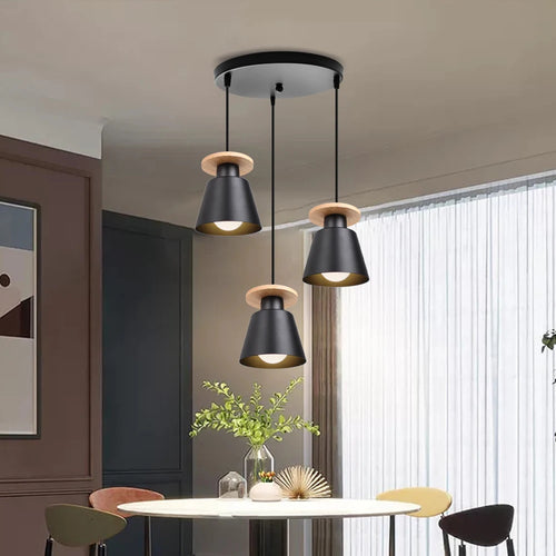 Suspension en bois moderne Suspension nordique Luminaire salle à manger salon cuisine intérieur suspendu lustre luminaires - vue 5 sur 12