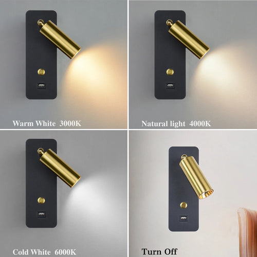 Applique murale LED lumières avec interrupteur et Interface USB mode 7W blanc noir applique luminaire couloir allée à côté de l'éclairage Art applique - vue 5 sur 9