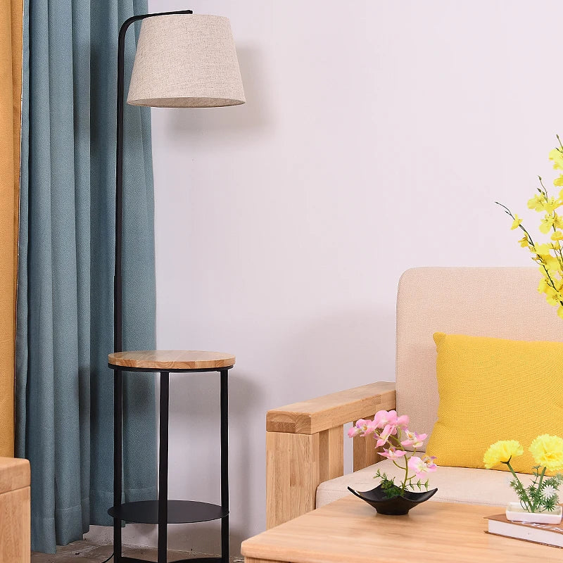 lampadaire en bois style européen avec plateau de rangement - vue 4 sur 9