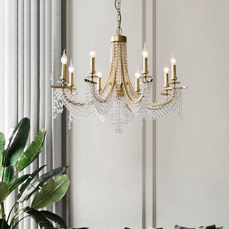Modern nordic crystal chandelier with gold minimalist 6-ring design - vue 3 sur 9
