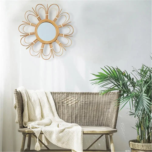 miroir mural rétro en osier pour décoration intérieure