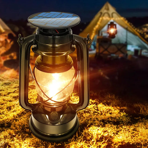 lanterne solaire usb métal antique extérieure suspendue - vue 2 sur 7