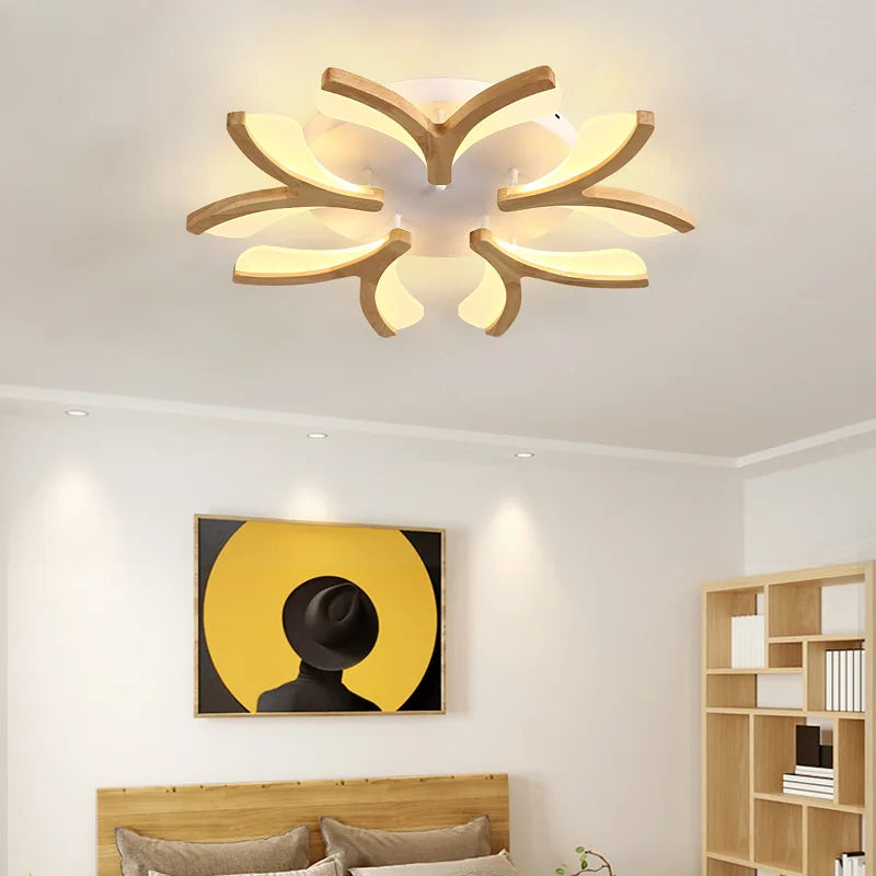 plafonnier led nordique en bois massif simple moderne - vue 5 sur 10