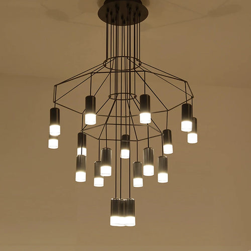 Postmoderne Long lustre noir Design Led Wireflow lustres salle à manger hall Loft maison décorer escalier lumière rustique - vue 3 sur 6