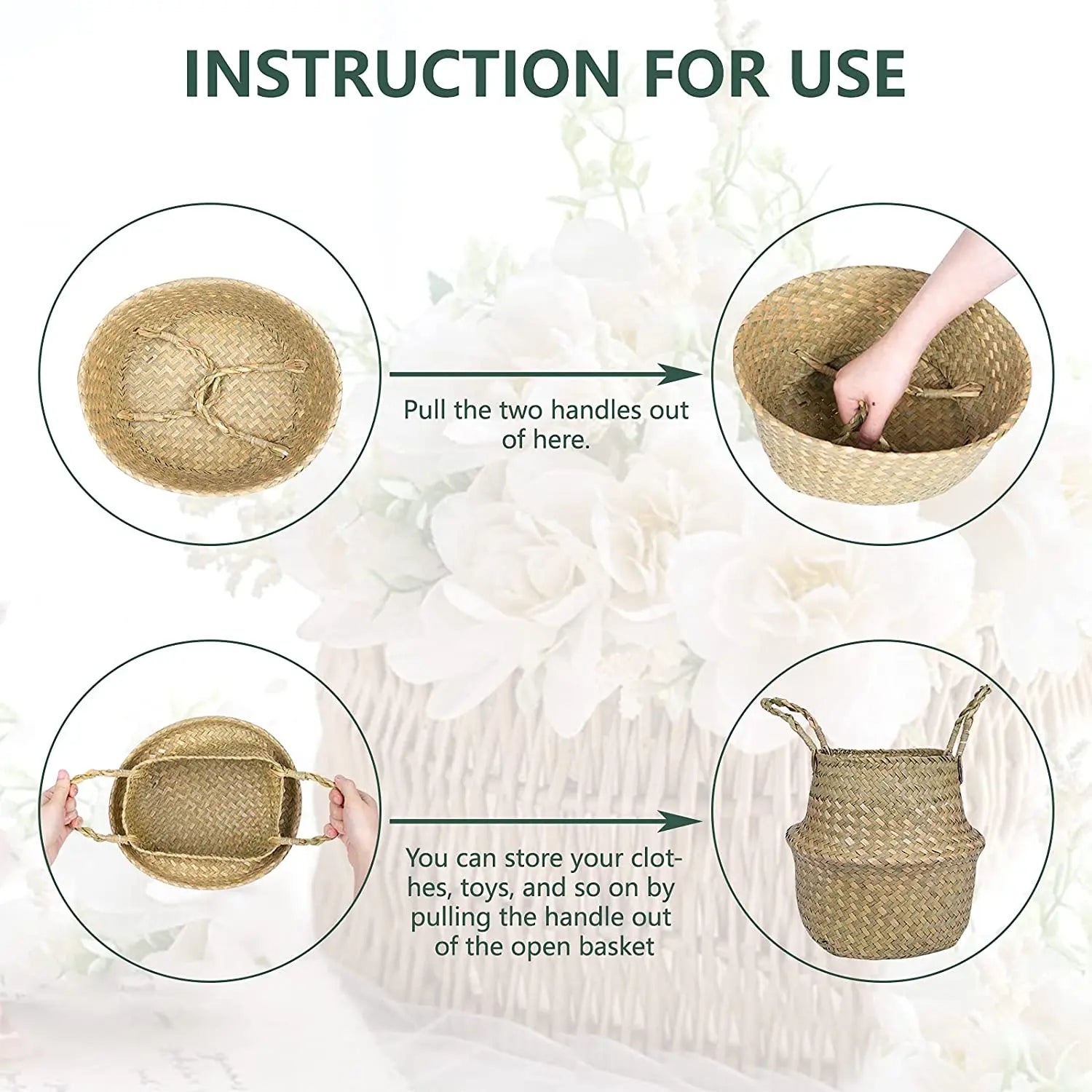 panier pliable en rotin pour rangement fleurs et accessoires - vue 11 sur 14