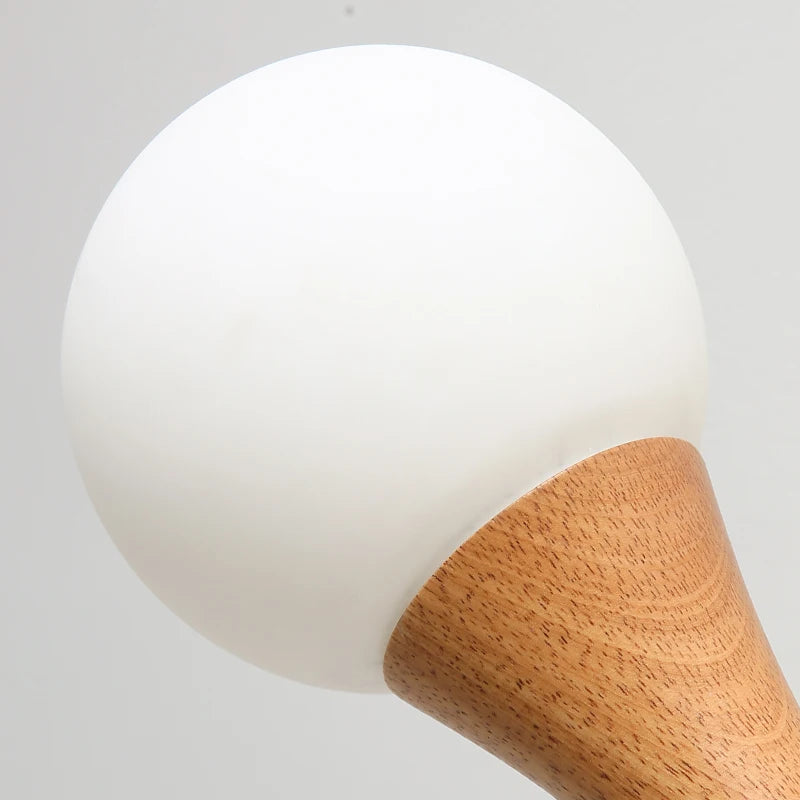 lustre moderne en bois avec abat-jour en verre - vue 6 sur 9