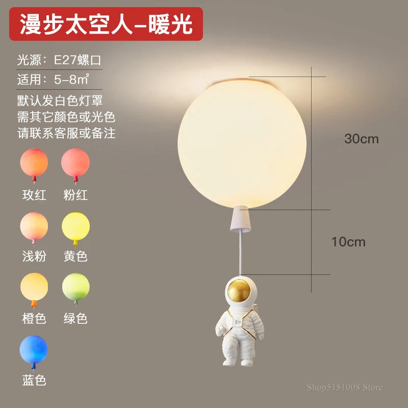 plafonnier led nordique créatif astronaute ballon pour enfants - vue 14 sur 21