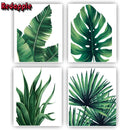 Watercolor painting of tropical plant pictures, full drill embroidery mosaic, Palm banana green leaves Art, 4 PCs
