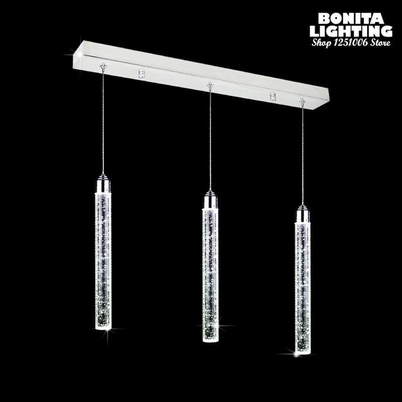 Suspension led moderne minimaliste bulle K9 lampes suspendues en cristal salle à manger cylindre long tube lampes suspendues haut plafond - vue 3 sur 8