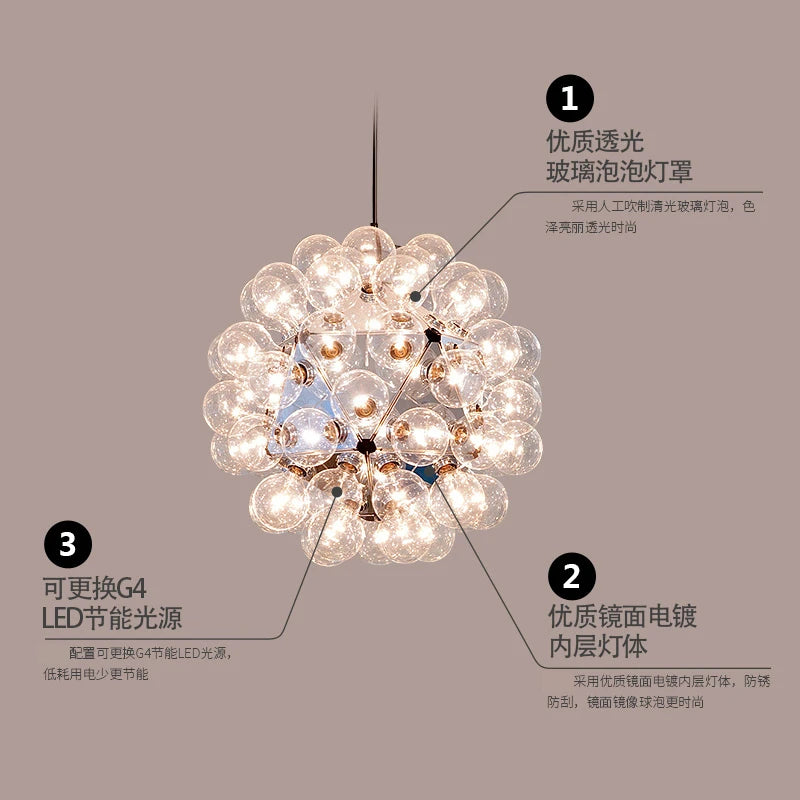Lustre design Nordique Taraxacum bulles lumières verre miroir boule cuisine salon salle à manger bar décor - vue 5 sur 9