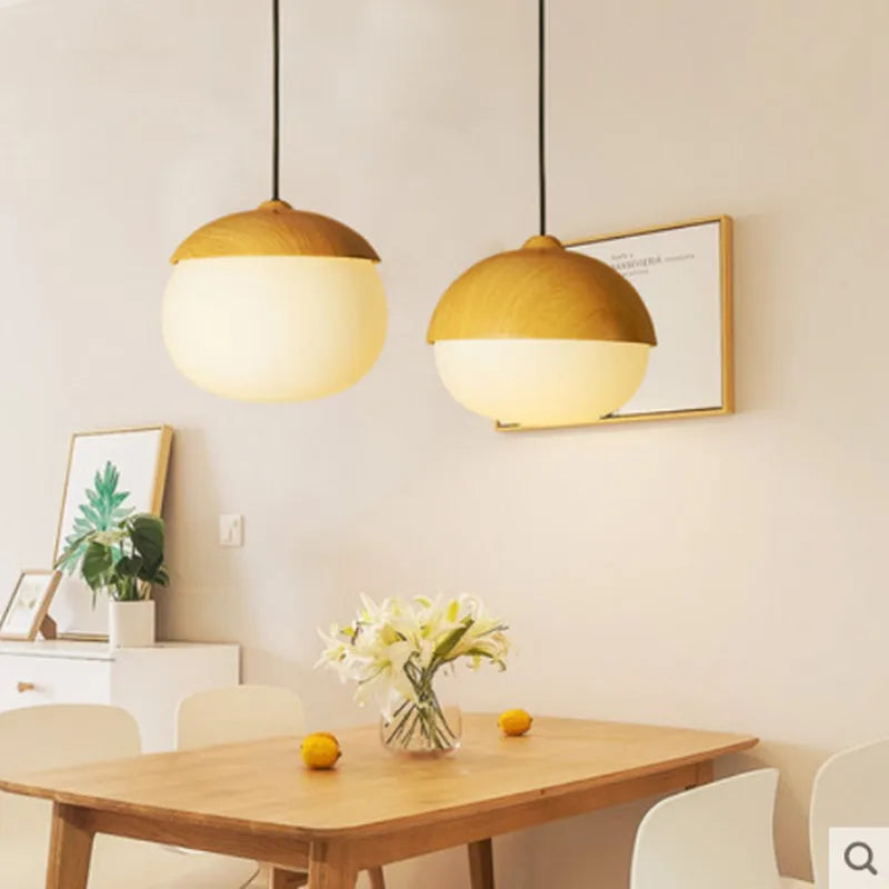 lustre led rond en bois et fer forgé moderne - vue 6 sur 10