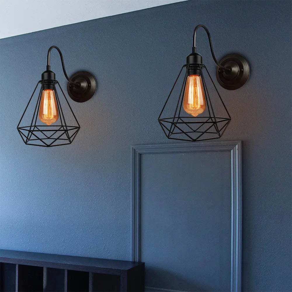 applique murale led cage vintage industrielle 2 pièces - vue 6 sur 7