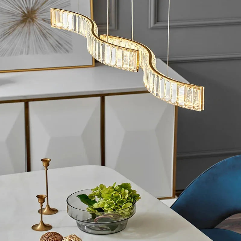 lustre led en bande de cristal design moderne simple et créatif - vue 2 sur 8