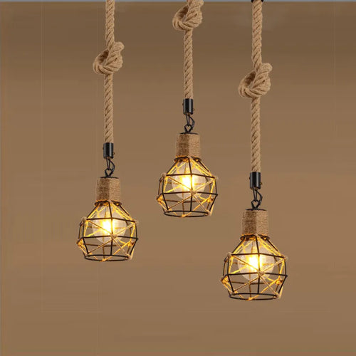 Handmade retro loft hemp rope pendant light