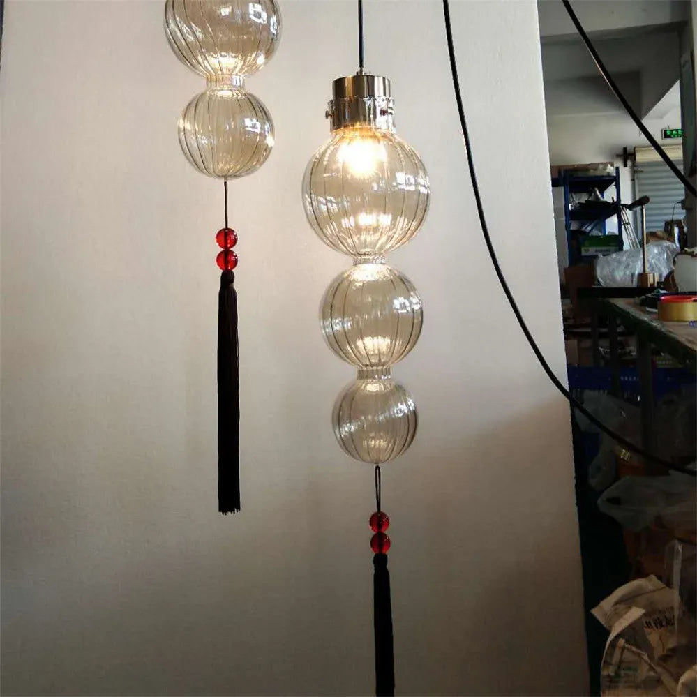 suspension Style chinois vitrail gourde gland lumières Loft salon cuisine Art déco intérieur luminaire - vue 11 sur 12
