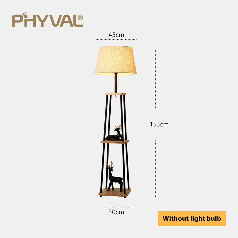 Lampadaire Nordique bois sur pied tissu interrupteur - vue 9 sur 17