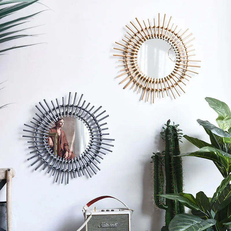 miroir en rotin japonais tissé à la main pour décoration moderne - vue 5 sur 12