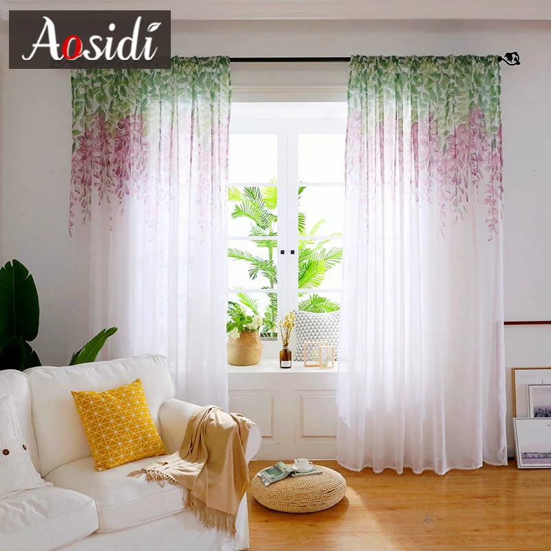Voilage tulle motif floral moderne pour salon chambre - vue 2 sur 7