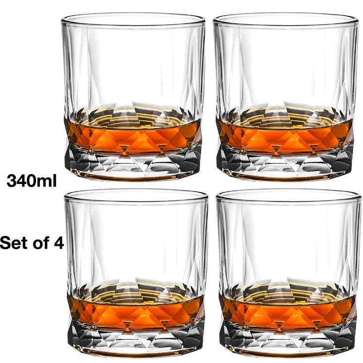 Lot 4 verres whisky old fashioned motif relief